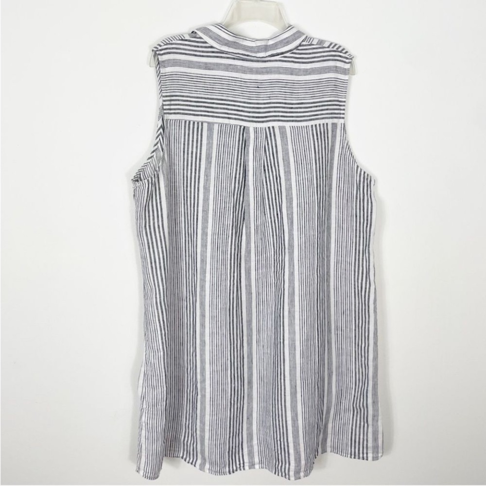 Tahari Womens Shift Dress Gray White Stripe Button Sleeveless 100% Linen Plus 2X - Picture 2 of 6
